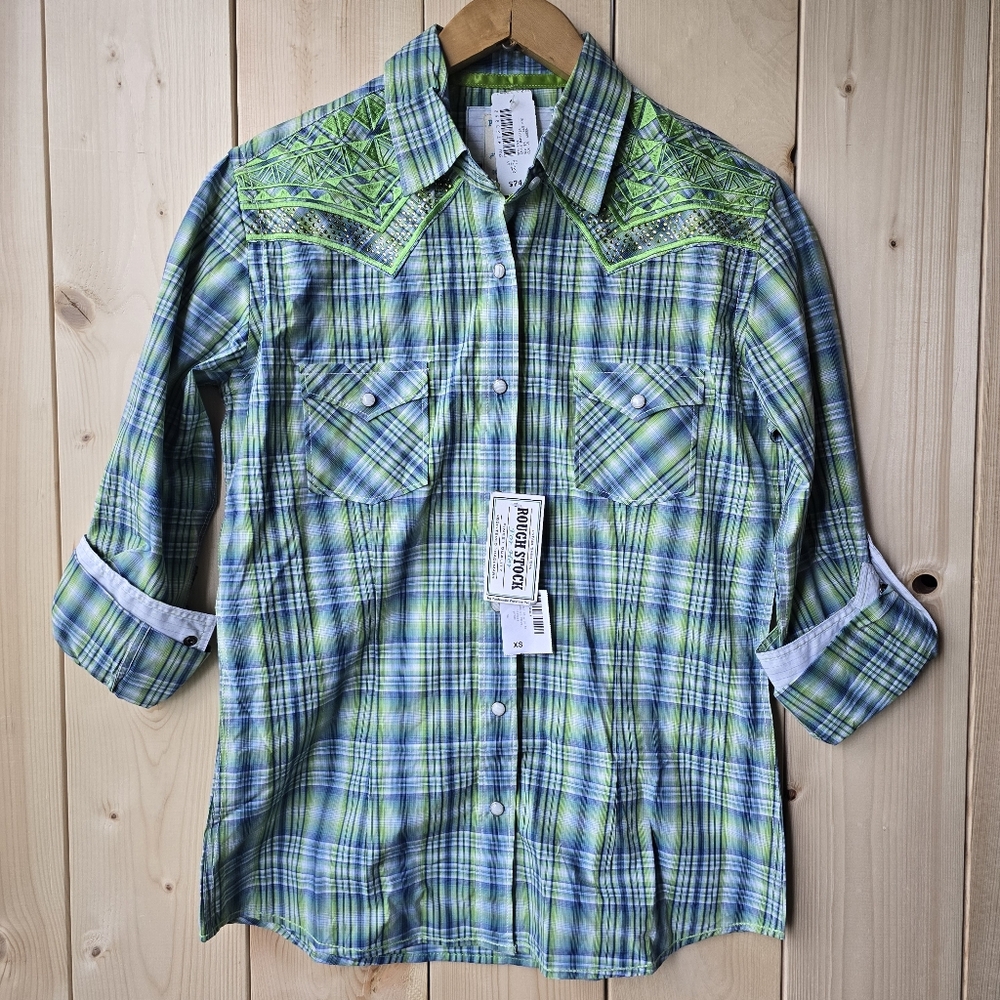 Panhandle Slim Roughstock Pearl Snap Western Plaid Shirt Womens XS NWT